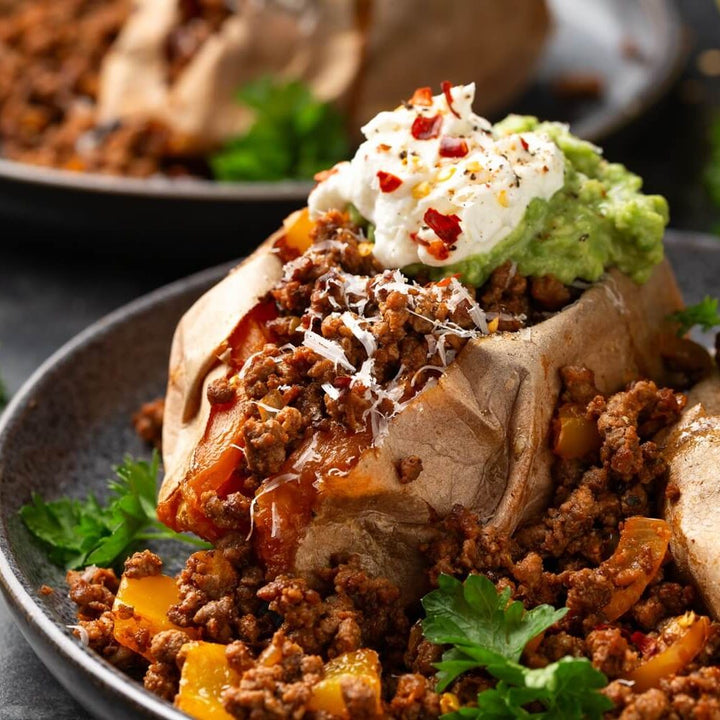 Jacket Sweet Potato loaded with Turkey Chili Con Carne
