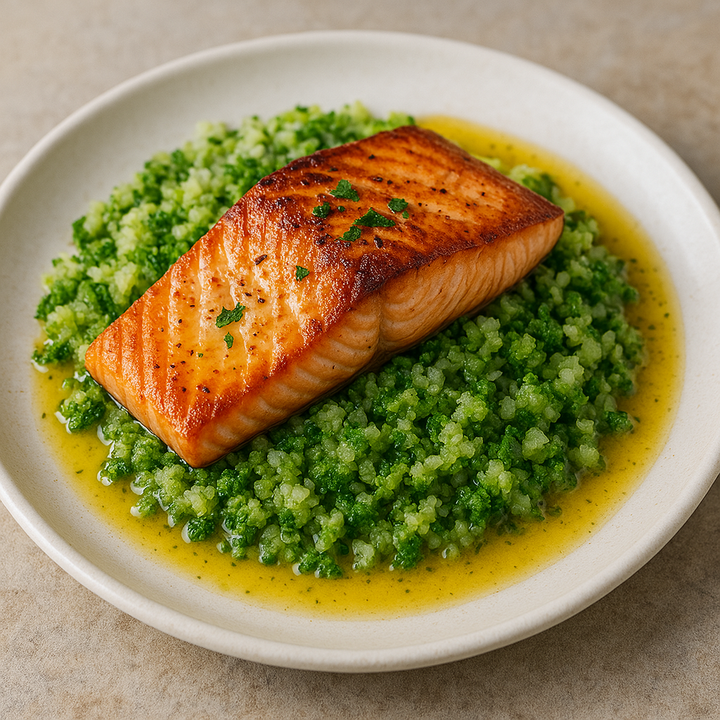 Salmon on Broccoli Rice with Butter Sauce (Keto)