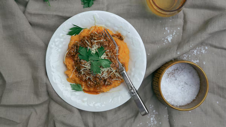 Lamb Ragu on Sweet Potato Mash