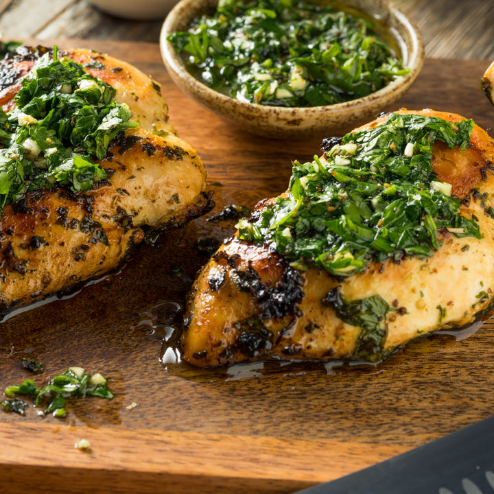 Pesto Chicken with Roasted Pumpkin & Peas