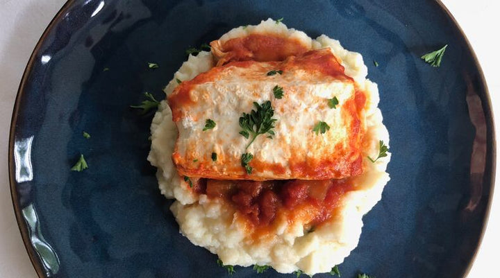 White Fish on Cauliflower Mash with Tomato Sauce