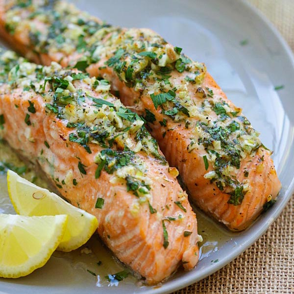 Garlic Basil Salmon with Greens